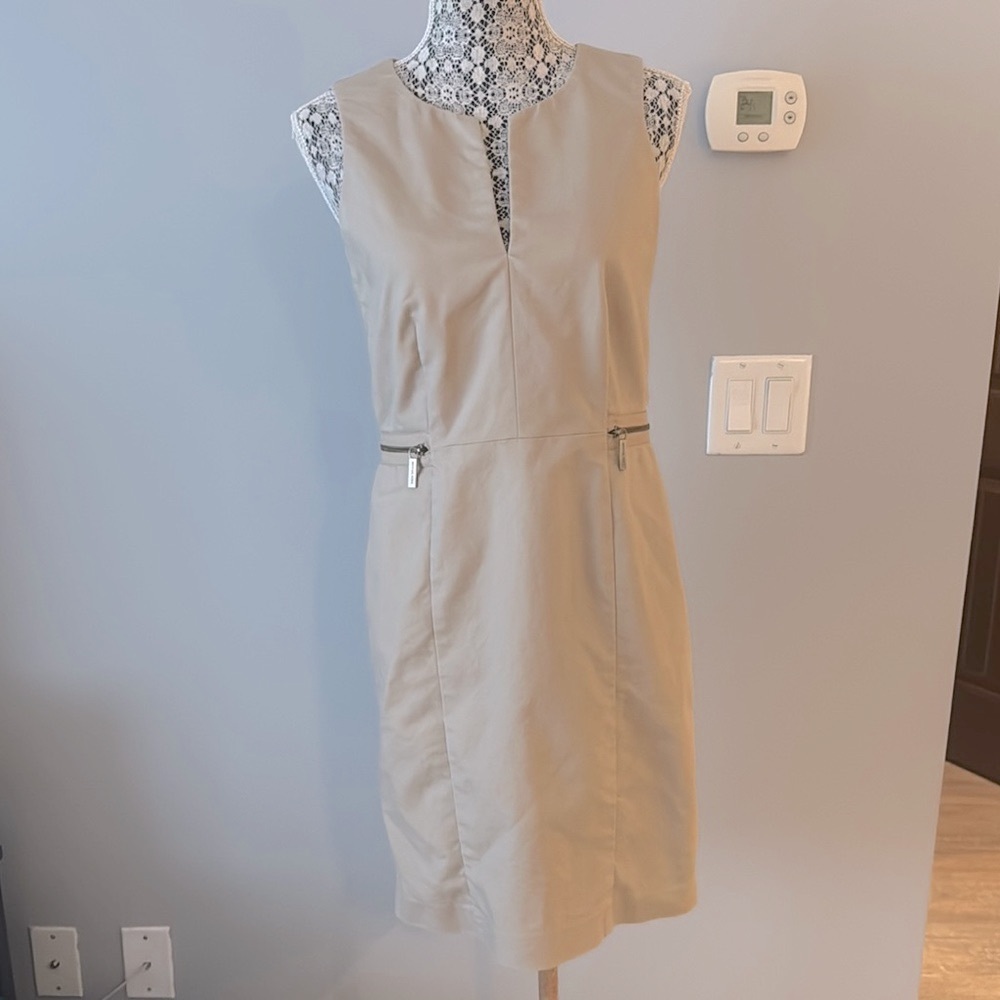 Michael Kors Tan Khaki Dress with Gold Side Zippers